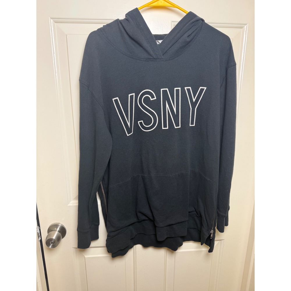 Victorias Secret VSNY Graphic Hoodie Black Side Zip Sweatshirt Large